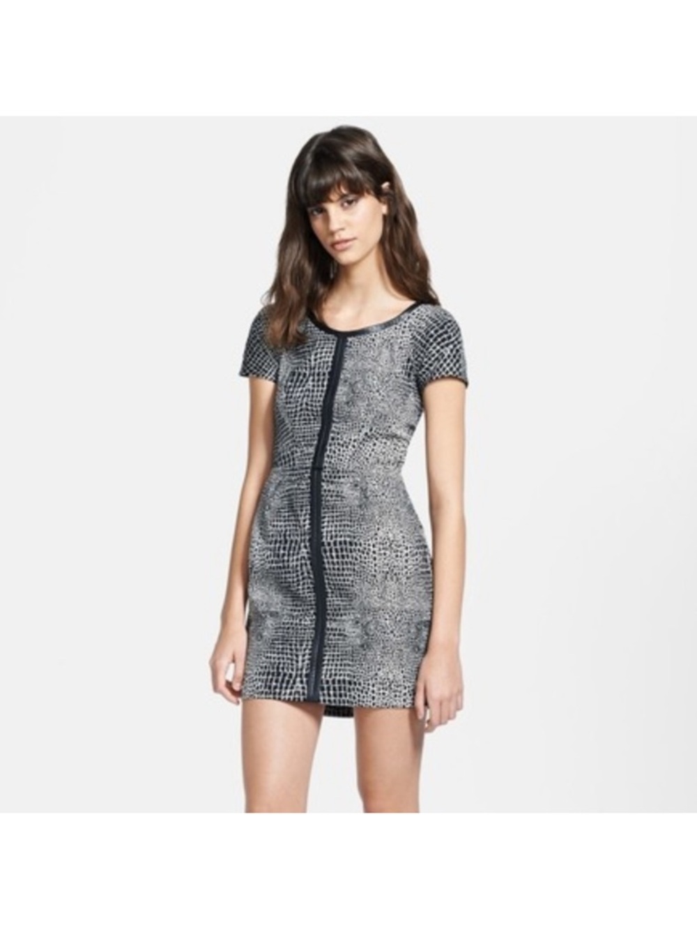 The Kooples Crocodile Jacquard Mini Dress Size 36 (Small) Black